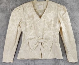 Sues Stitch n Sew Jacket Womens Small Gold Floral Metallic Bow Peplum Blazer - £69.12 GBP