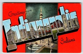 Greetings From Indianapolis Indiana Large Big Letter Postcard Linen Unused Kropp - £11.74 GBP