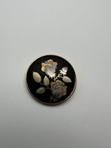 Vintage Gold Black Damascene Flower Rose Brooch 1.25&quot;  BB2 - $19.80