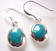 Reversible Blue Green Turquoise and Mother of Pearl 925 Sterling Silver Earrings - £12.89 GBP