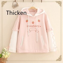 Japanese Harajuku Kawaii Women Sweatshirt Winter Sweet Strawberry Thicken Hooded - £73.65 GBP