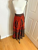 Wrap Skirt Womens Sz L Rust Brown Midi Embroidered  - £11.66 GBP