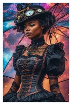 Gorgeous Ebony Black Steampunk Girl In Dress 4X6 Fantasy Art Photo - £6.27 GBP
