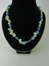 Blue Dyed MOP Cut Glass Beaded Necklace Strand Faceted 17&quot; Long Barrel C... - £7.98 GBP