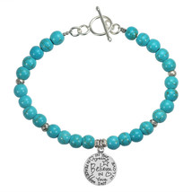 Inspirational Sterling Silver “Believe” Charm &amp; Green Turquoise Beaded Bracelet - £20.15 GBP