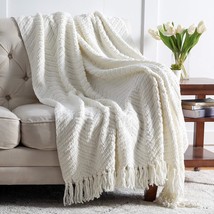 Throw Blanket For Couch  Cream White Versatile Knitwoven Chenille Blanket For Ch - £43.15 GBP