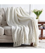 Throw Blanket For Couch  Cream White Versatile Knitwoven Chenille Blanke... - $53.99