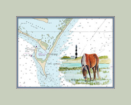 Cape Lookout, NC  Lighthouse Horese and Nautical Chart High Quality Canv... - $14.99+