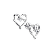 10k White Gold Round Diamond Heart Love Stud Fashion Earrings 1/20 - $199.00