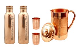 Copper Water Pitchers Jug 1500ML 2 Smooth Water Bottle 2 Drinking Tumble... - $60.66