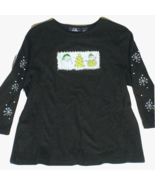 Ugly Christmas Top L CB Casual Embellished Holiday Tee Sequin Bead Santa... - $24.70