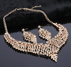 Leaf African Bridal Jewelry Sets for Women Big Crystal Statement Necklace Earrin - £34.62 GBP