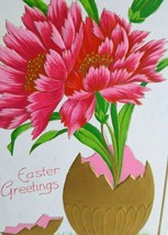 Easter Postcard Vintage Pink Flowers Cracked Egg Vase Germany Embossed Antique - £9.34 GBP