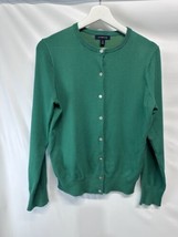 Lands End Green Sweater Cardigan Crew neck Classic  Cotton Blend S 6/8 - $17.79