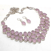 Rose Quartz Oval Shape Handmade Fashion Ethnic Necklace Set Jewelry SA 4832 - £22.74 GBP