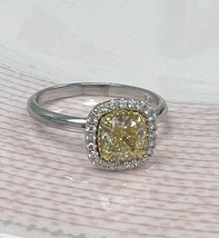 GIA 1.20 Carats Coussin Lumière Jaune Halo Anneau Fiançailles Diamant 14k Or - £2,442.74 GBP