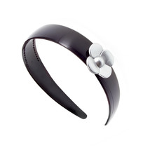 Caravan Basic Medium Black Headband With Polished And Painted Matt Silver Rose - £9.65 GBP