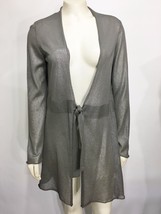 Eileen Fisher S Silver Sheer Shimmery Long Lightweight Sweater Waist-Tie... - £30.05 GBP