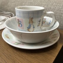 Wedgwood Peter Rabbit Beatrix Potter 3 Piece Children Dish Set Mug Bowl Plate - £21.46 GBP