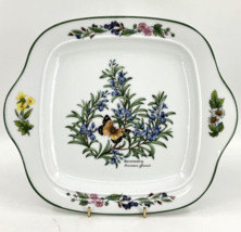 Royal Worcester Herbs Green Trim 11&quot; Square Platter Handle Cake Plate Bo... - $36.82