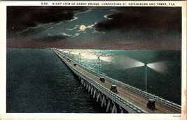 Vtg old cars Postcard 1925 Night View of Gandy Bridge Across Tampa Bay FL a1 - £16.99 GBP