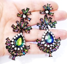 Bridesmaid Drop Earrings, Rhinestone Crystal Earrings, 3 in Multi Color Chandeli - £28.14 GBP