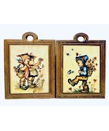 Vintage Hummel Style Children Wooden Folk Art German Dutch Set Of 2 Wall... - $20.50 CAD