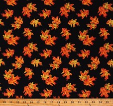 Cotton Fall Leaves Oak Leaf Autumn Splendor Black Fabric Print by Yard D509.41 - £10.29 GBP
