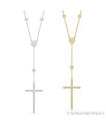Cross Crucifix CZ Crystal 925 Sterling Silver Pendant &amp; Catholic Rosary ... - $33.59
