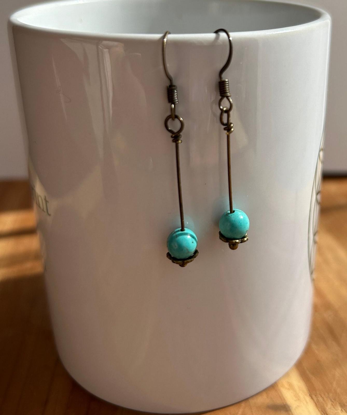 Simple pendant Turquoise or Black Agate Earrings - $16.00