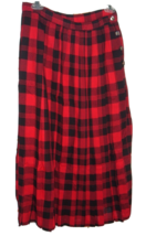 Vintage Flare Swing Skirt ROCKABILLY Pleated Red Black Plaid 14 York Fair - £14.31 GBP