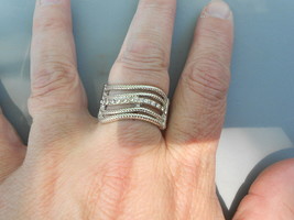 Paparazzi Stretch Band Ring (New) Wavy Waves (SILVER/CRYSTALS) - £6.85 GBP