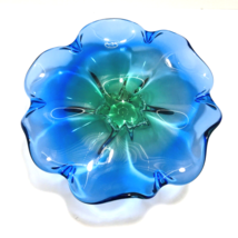 Vtg Royal Gallery Blue Green Ombre Crystal Glass Footed Bowl/Centerpiece 10.5&quot;W - £75.04 GBP