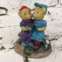 Vintage Resin Figurine Kissing Teddys Bears On Bench Collectible Decor - $9.89