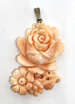 Carved Floral Angel Skin Coral Sterling Silver Pendant 1.5&#39;&#39; Long - £479.61 GBP