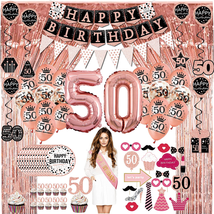 50Th Birthday Decorations for Women - (76Pack) Rose Gold Party Banner, Pennant, - £34.60 GBP