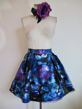 Dear Moon Full Pleated Party Mini Skirt 7 S Floral Sheer Overlay Purple Blue Blk - £14.27 GBP