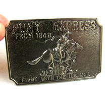 Vintage Pony Express Brass tone Belt Buckle Wells Fargo 1st US Mail Horse Cowboy - £15.97 GBP