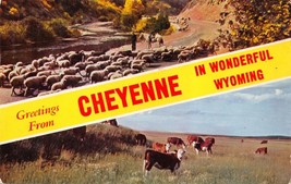 Cheyenne Wyoming Greetings From Large LETTER-SPLIT Screen Photo Postcard 1959 - £7.56 GBP