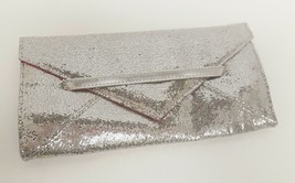Victoria&#39;s Secret Silver Tone Metallic Envelope Clutch Purse Flap Closure - £11.86 GBP