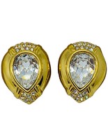 Vintage Swarovski signed SAL crystal pear shaped earrings clip on gold tone - $65.21