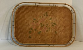 Vintage Wicker Rattan Bamboo Serving Tray MCM 19” X 13” - £9.77 GBP