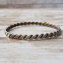 Vintage Bracelet / Bangle - Twisted Pattern Silver Tone Solid Bangle (Tarnished) - £9.01 GBP