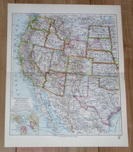 1928 Vintage Map Of Western Usa California San Francisco Texas Montana Colorado - £14.69 GBP