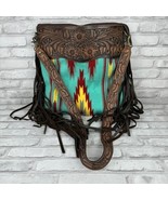American Darling Bag Tooled Leather Fringe Purse Western Aztec Saddle Bl... - £108.46 GBP