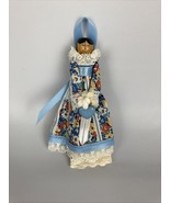 Vtg Handmade Clothes-Pin Doll Ornament White Blue Floral Lace Cottage Dr... - €12,62 EUR
