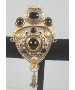 Signed MICHAL GOLAN Victorian Form Black Onyx Glass Brass Pin Brooch Pen... - £92.37 GBP
