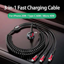 66W 6A USB A To Type C Micro USB A Fast Charge Cable - 3in1 Power Delivery PD Da - £9.25 GBP+