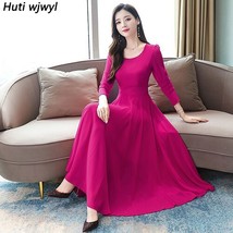 2022 Vintage Solid Long Sleeve Maxi Dress Autumn Winter New Casual Chiffon Beach - £74.41 GBP