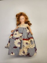 Vintage All Jointed Composition 7&quot; Doll with Outfit Red Hair Green Eyes - £32.88 GBP